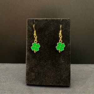 New handmade lucky Gold and Green Clover Earrings fun colorful